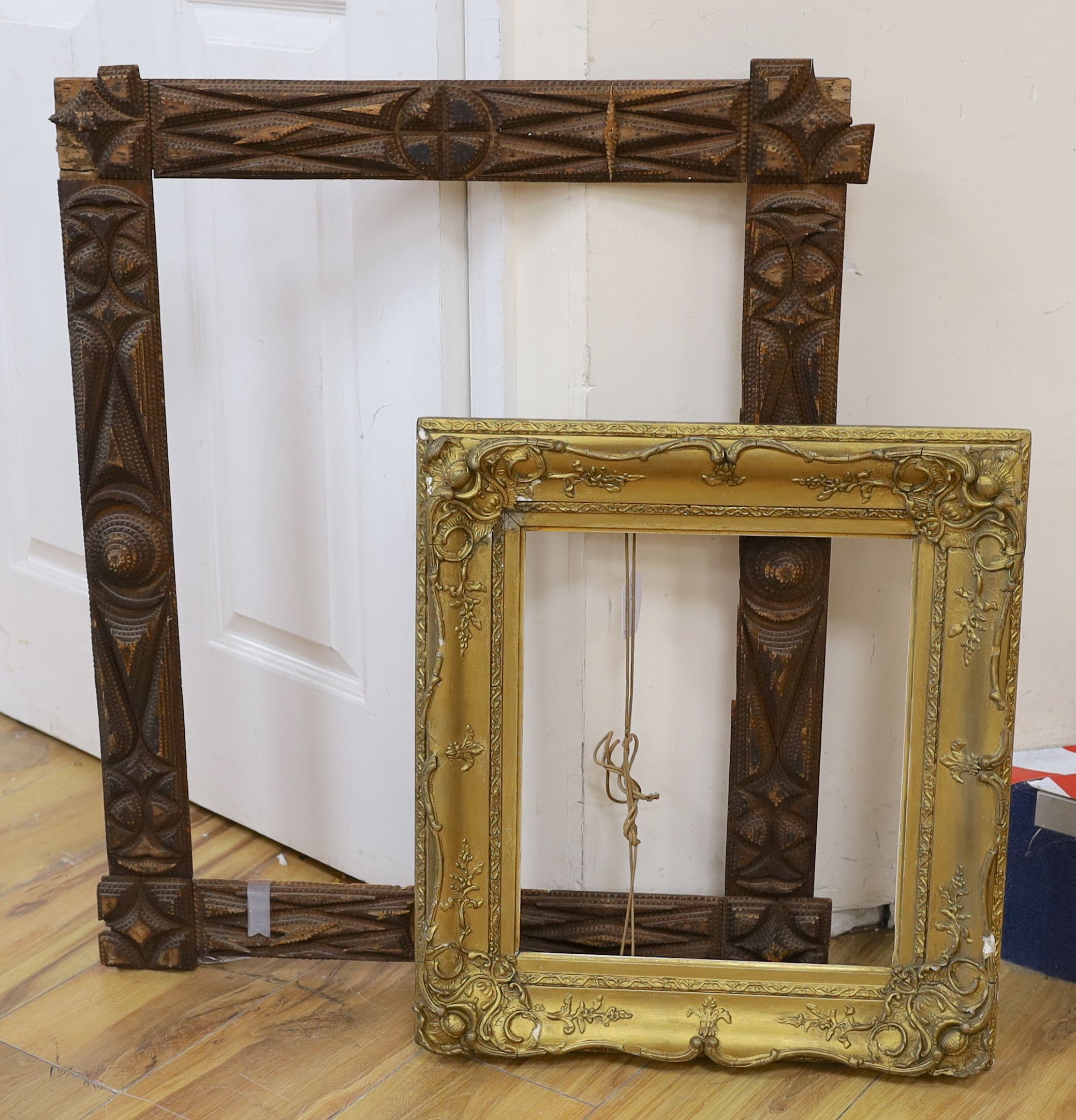 A Trampart frame and another, largest 78 cms high x 62 cms wide